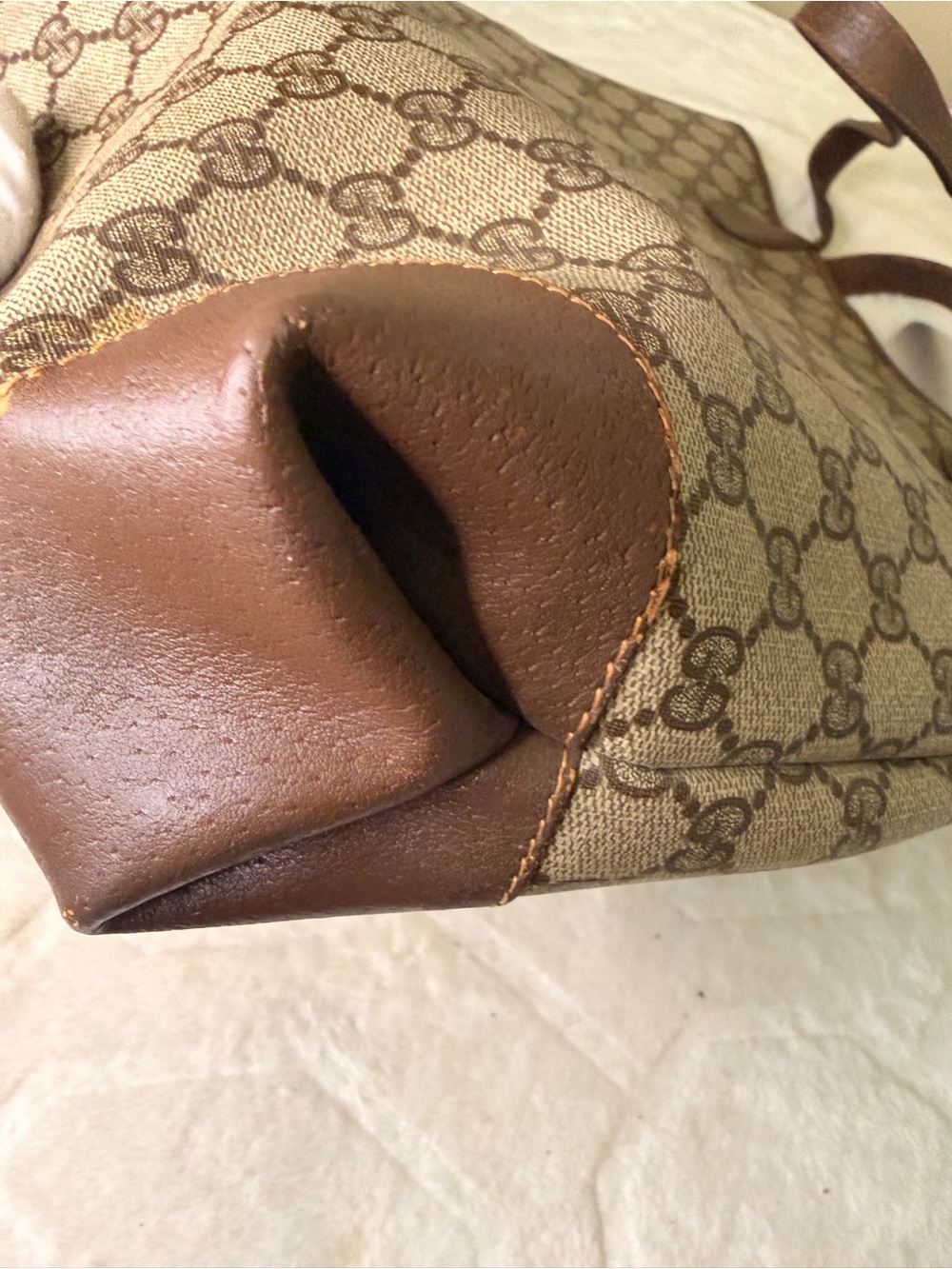 Gucci Brown GG Supreme Canvas Tote with Green-Red Stripe and Gold Hardware - Picture 8 of 16